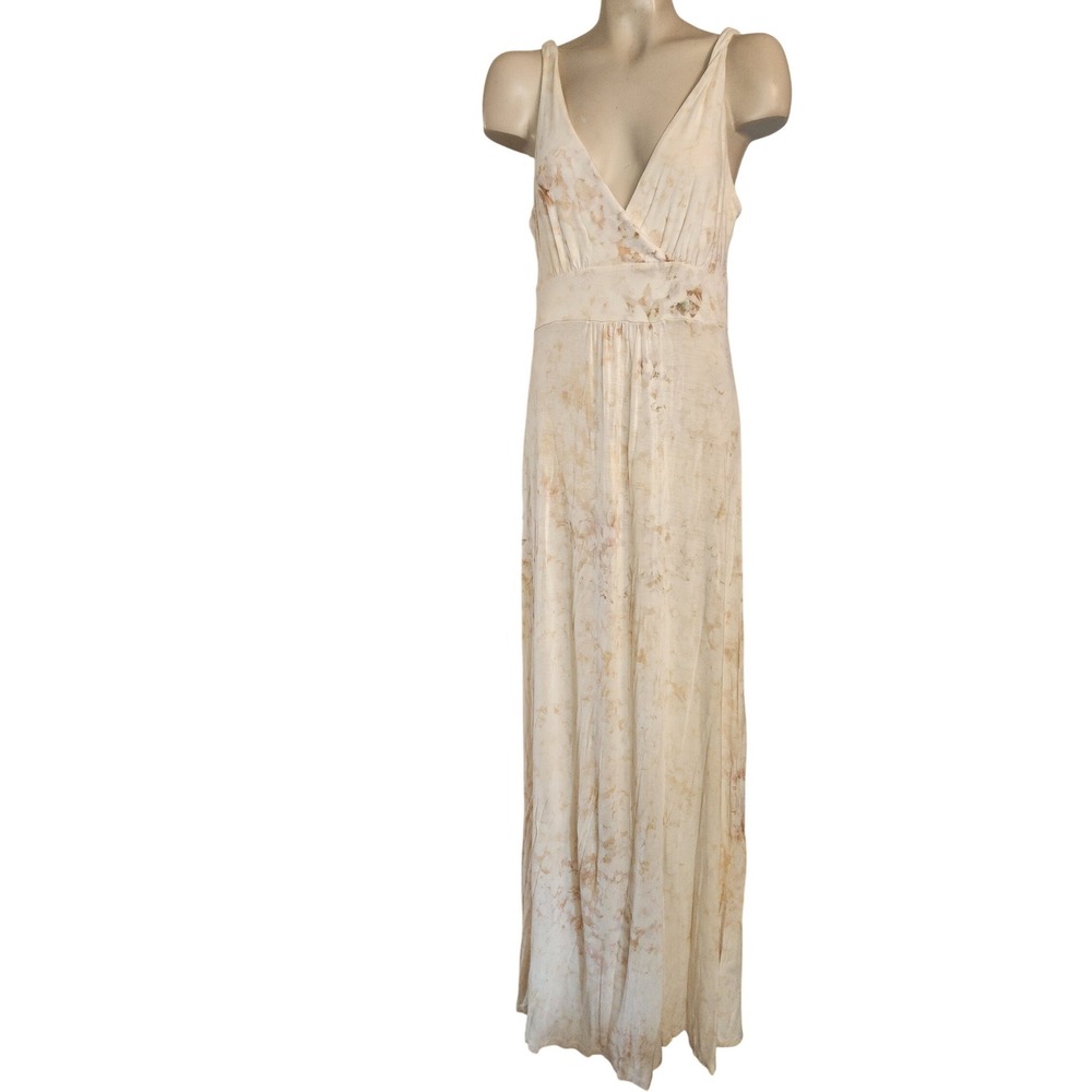 Cynthia Rowley Women Beige Abstract Marble Tie Dye V-Neck Maxi Dress S coastal